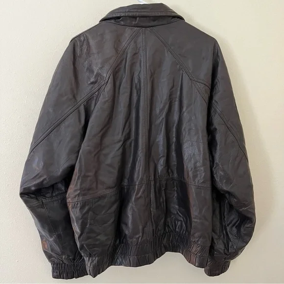 Vintage Andrew Marc Men's Brown Genuine Leather Bomber Insulated Jacket Sz LG - Picture 3 of 6